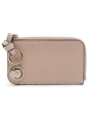 Alphabet Half Zipper Leather Card Wallet Pink