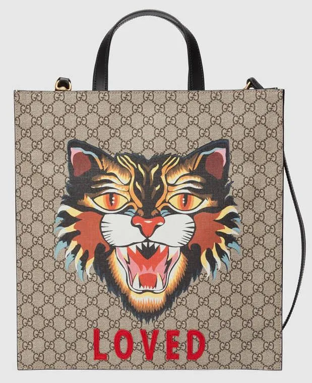 Angry Cat Print GG Supreme Tote