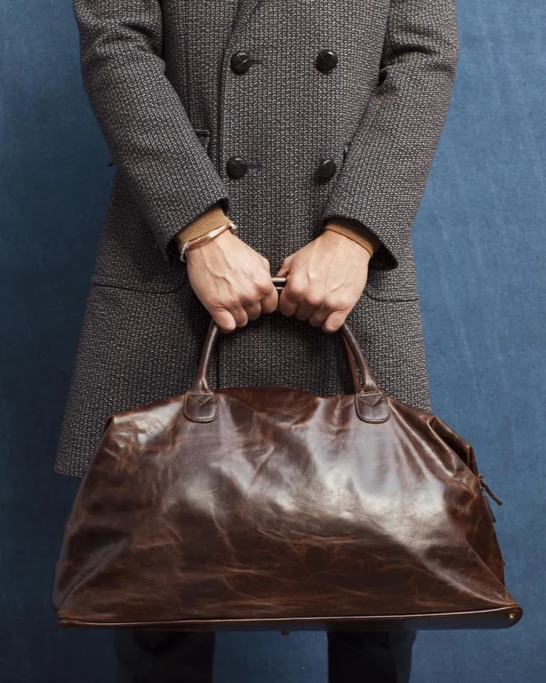 Benedict Leather Weekend Bag in Brompton Brown by Moore & Giles