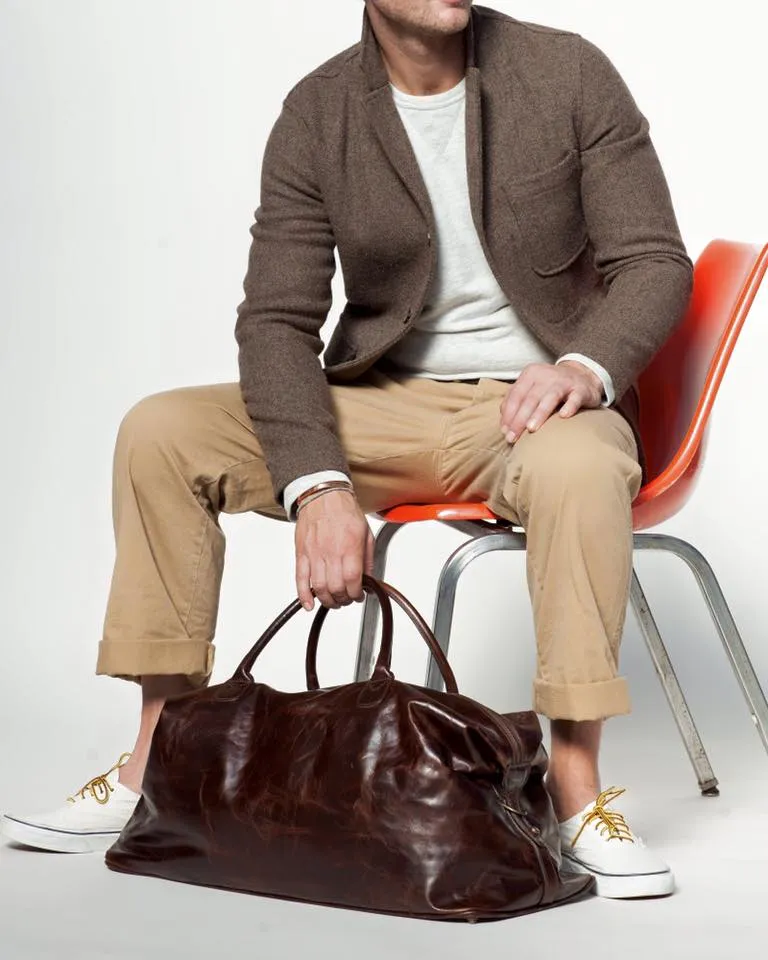 Benedict Leather Weekend Bag in Brompton Brown by Moore & Giles