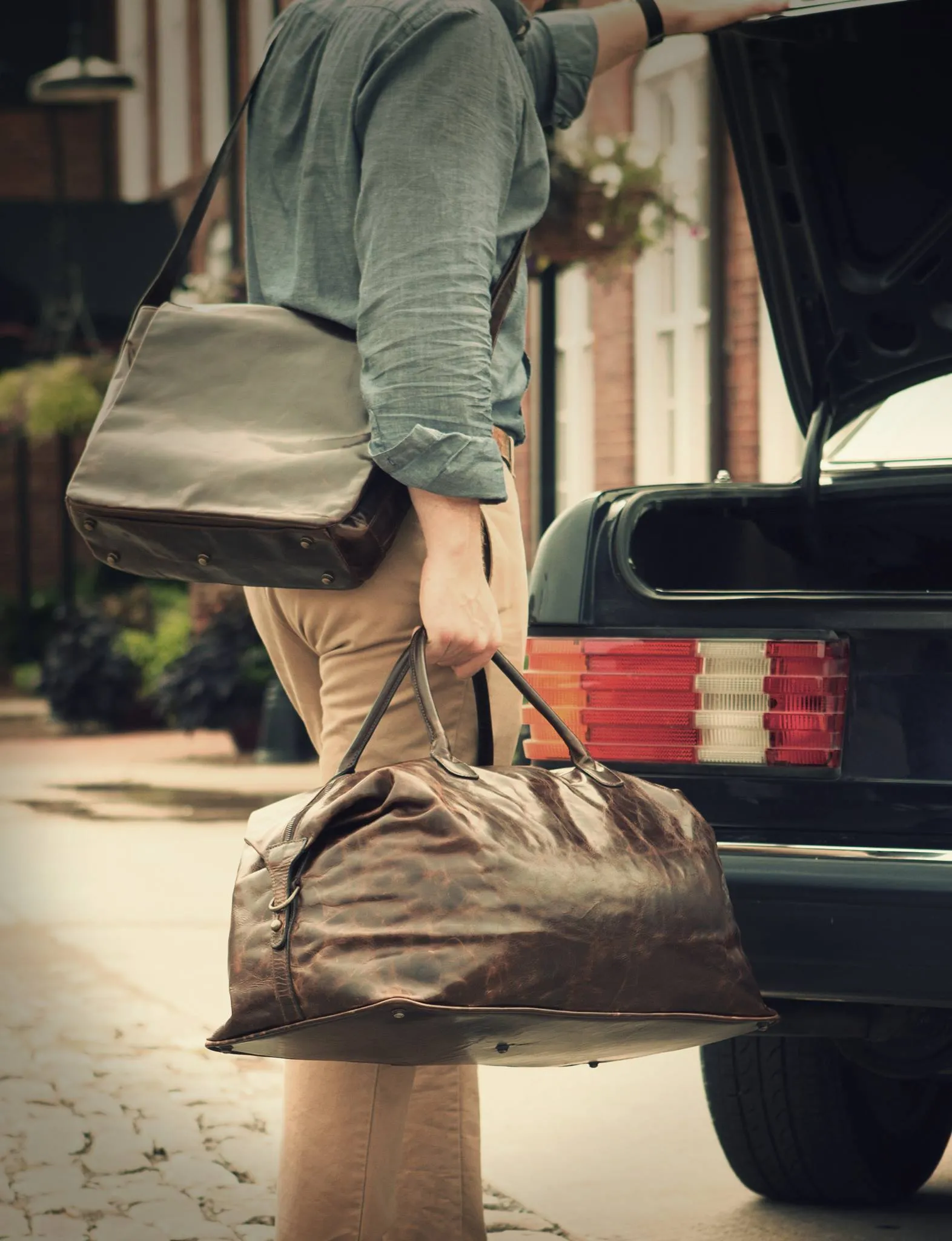 Benedict Leather Weekend Bag in Brompton Brown by Moore & Giles