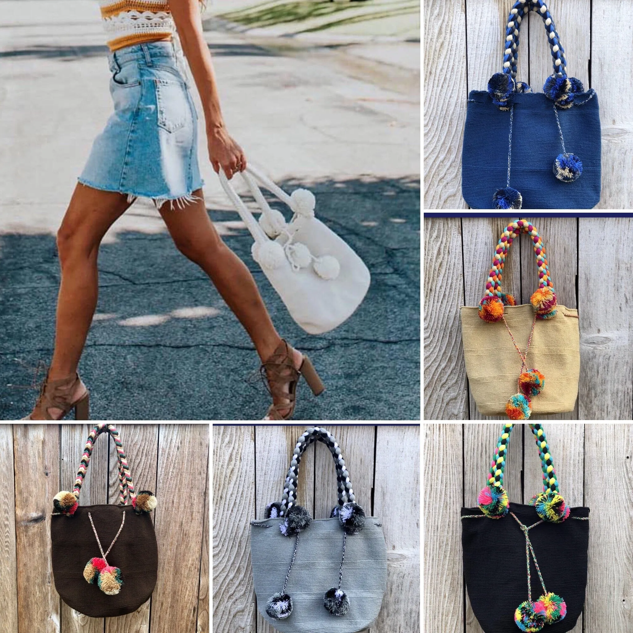 Boho Chic Handbags with Pompoms