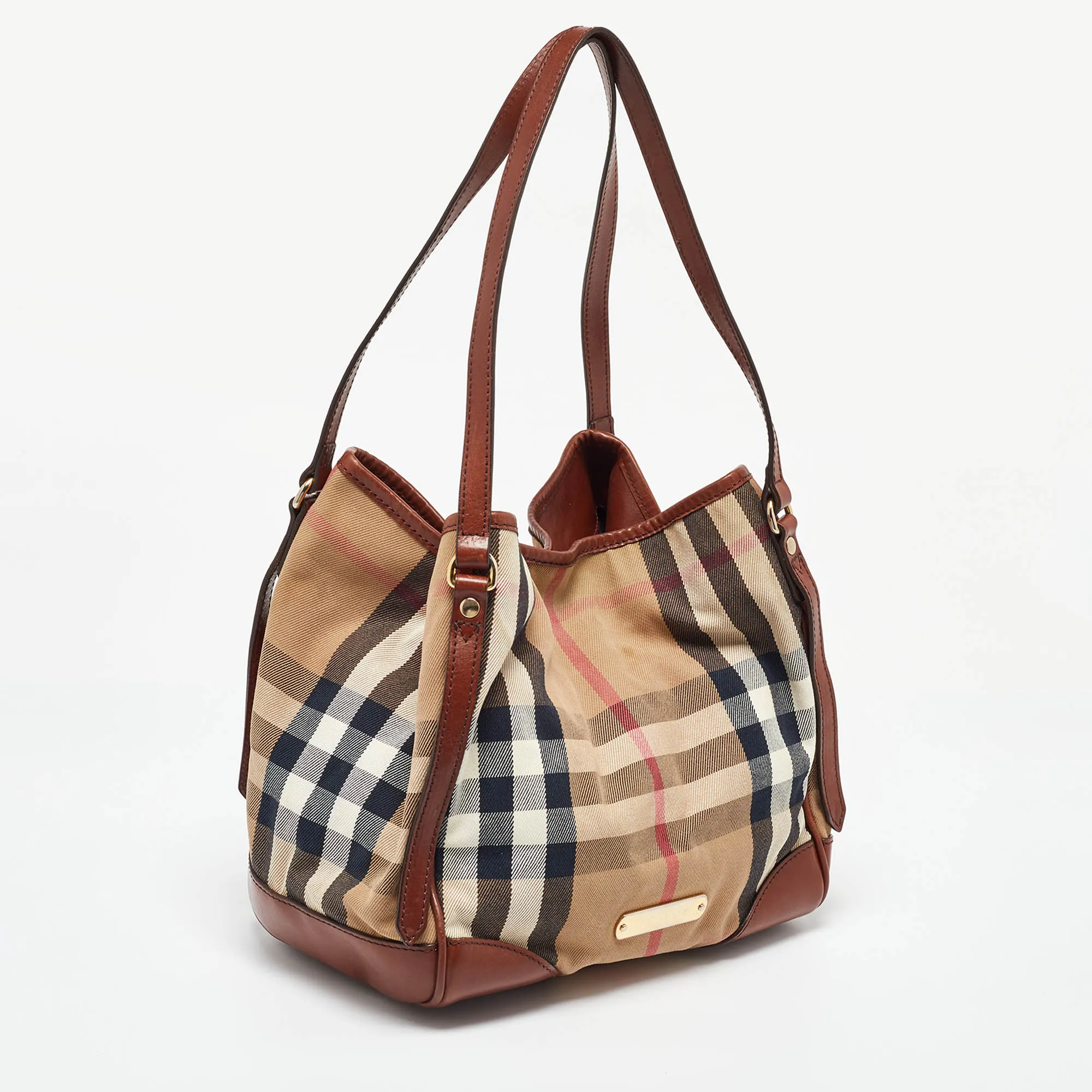 Burberry Brown Leather  Canvas Canterbury Totes..