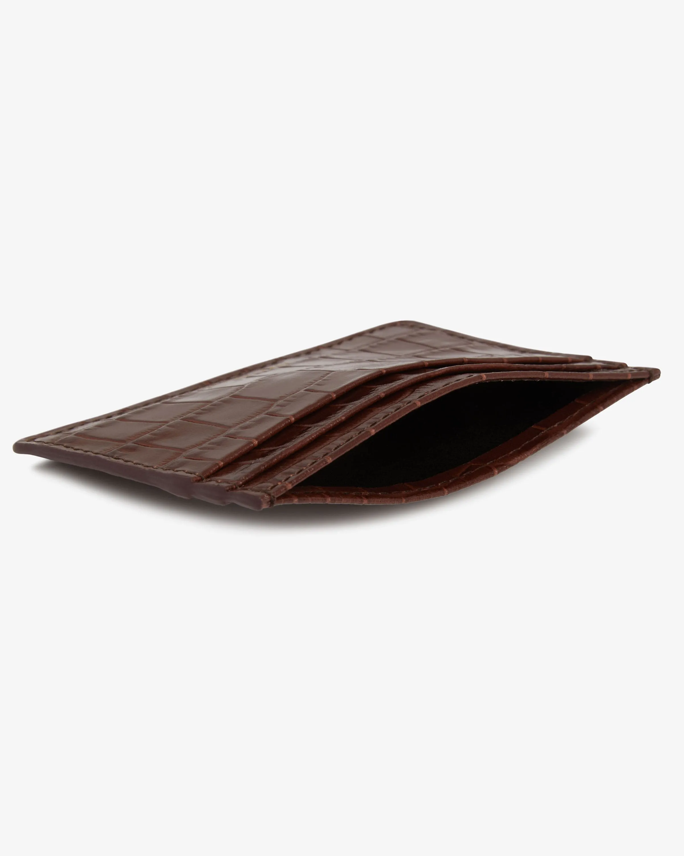 Cardholder - Croc Embossed Leather Chocolate