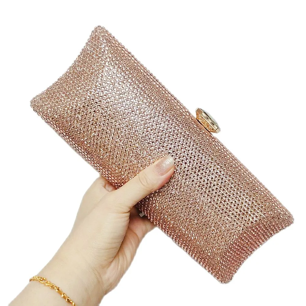 Chaliwini Fuchsia Evening Clutch Purses Women Handbags Luxury Designer Folds Chain Crystal Clip Crossbody Bags Wedding Party