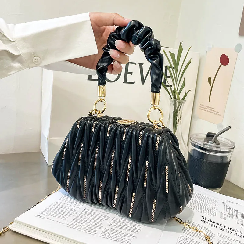 Embroidered Pleated Clutch Handbags