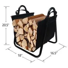 Fireplace Log Holder with Canvas Tote Carrier Indoor Fire Wood Rack Model Number BG004