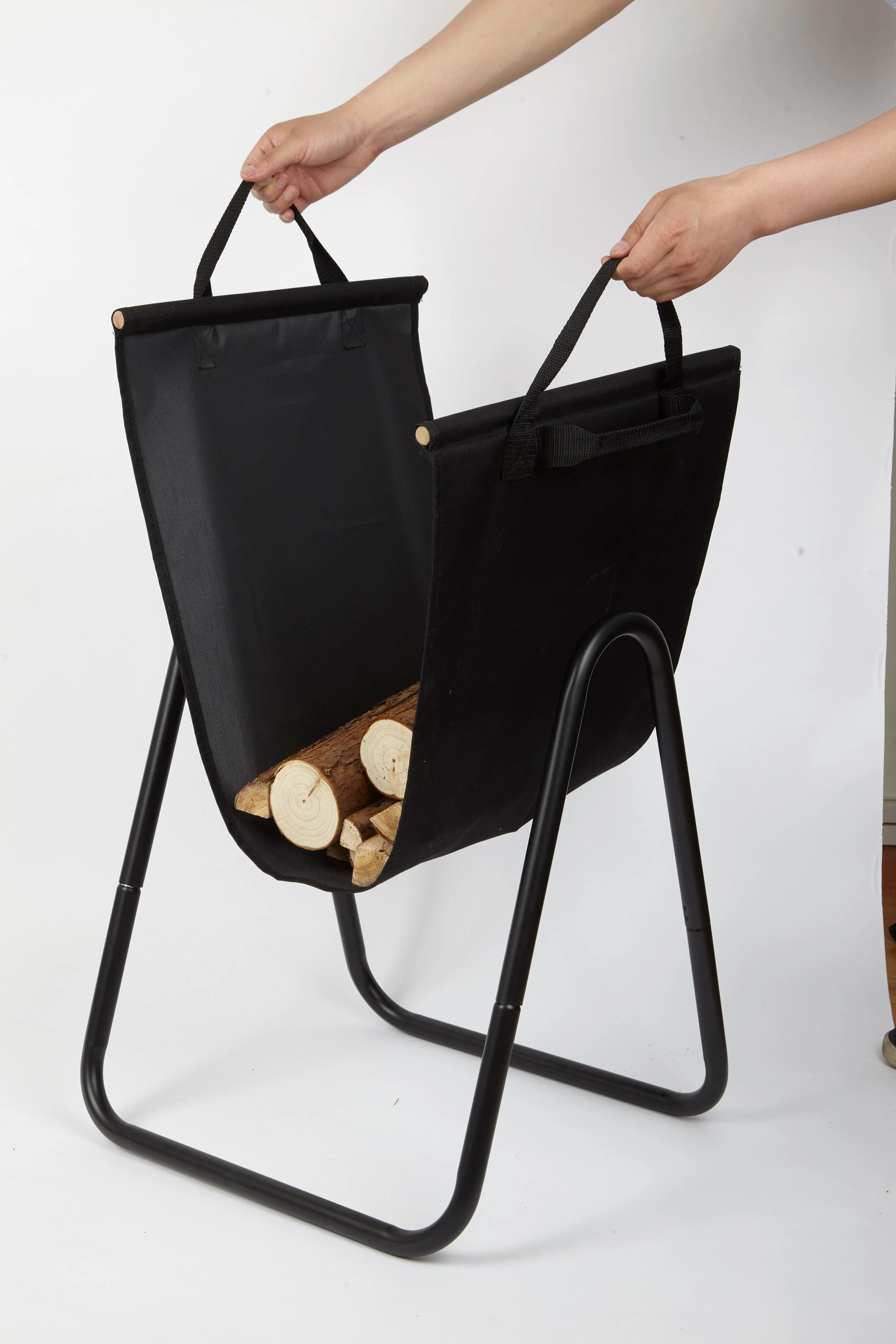 Fireplace Log Holder with Canvas Tote Carrier Indoor Fire Wood Rack Model Number BG004