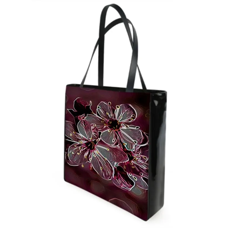 Floral Embosses: Pictorial Cherry Blossoms 01-04 Designer Beach Tote Bag with Leather Straps