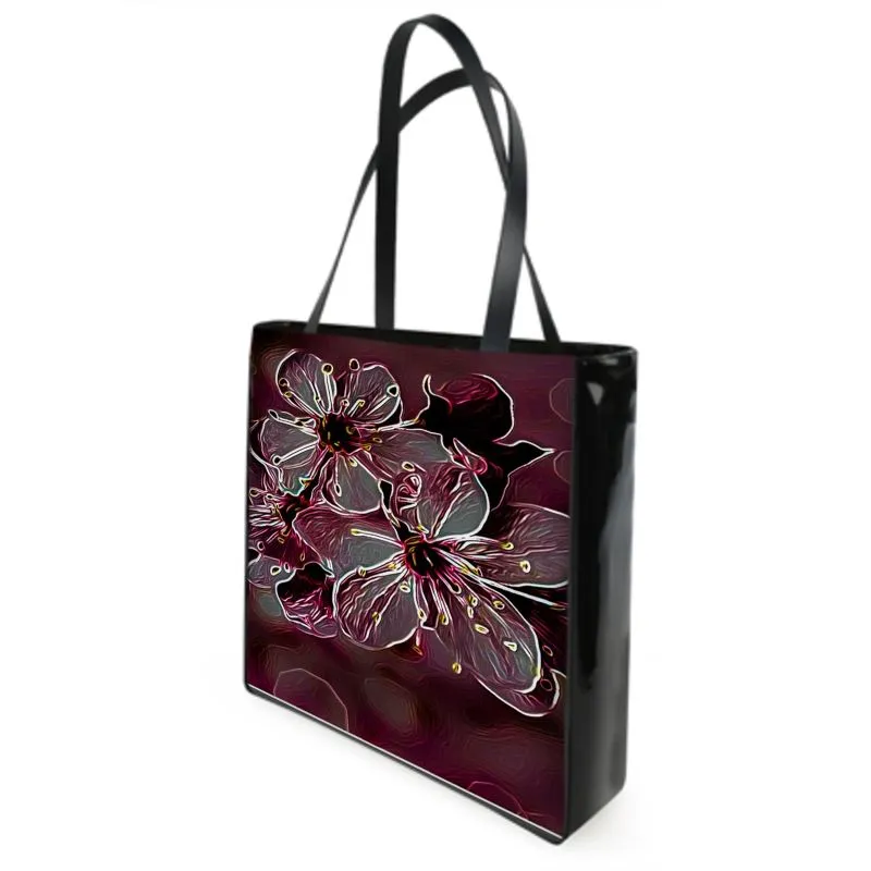 Floral Embosses: Pictorial Cherry Blossoms 01-04 Designer Beach Tote Bag with Leather Straps