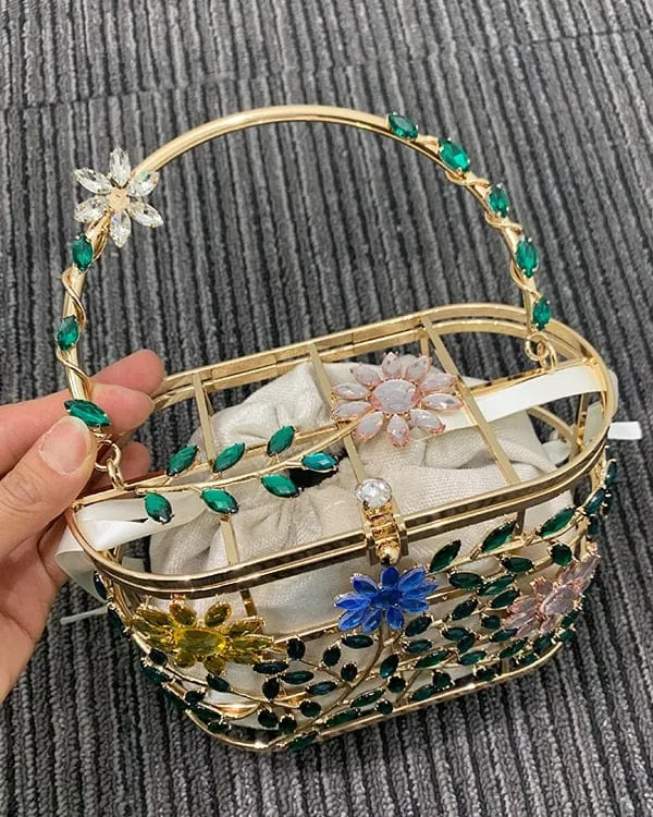 Floral Hollow Out Metallic Cage Clutch