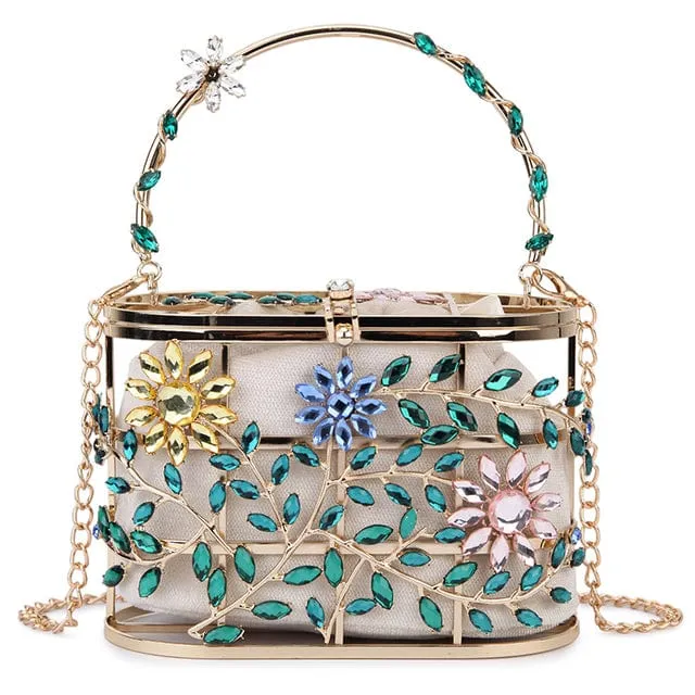 Floral Hollow Out Metallic Cage Clutch