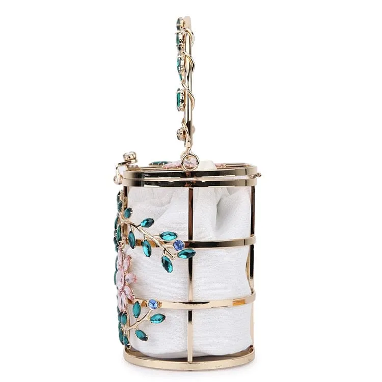 Floral Hollow Out Metallic Cage Clutch