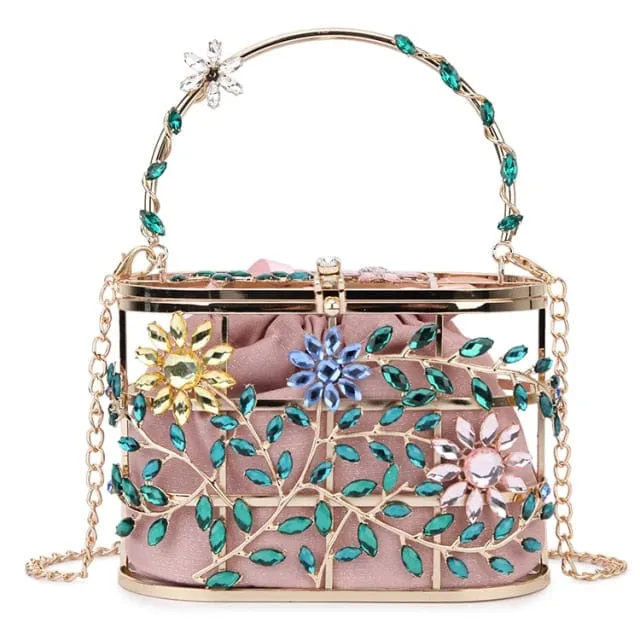 Floral Hollow Out Metallic Cage Clutch