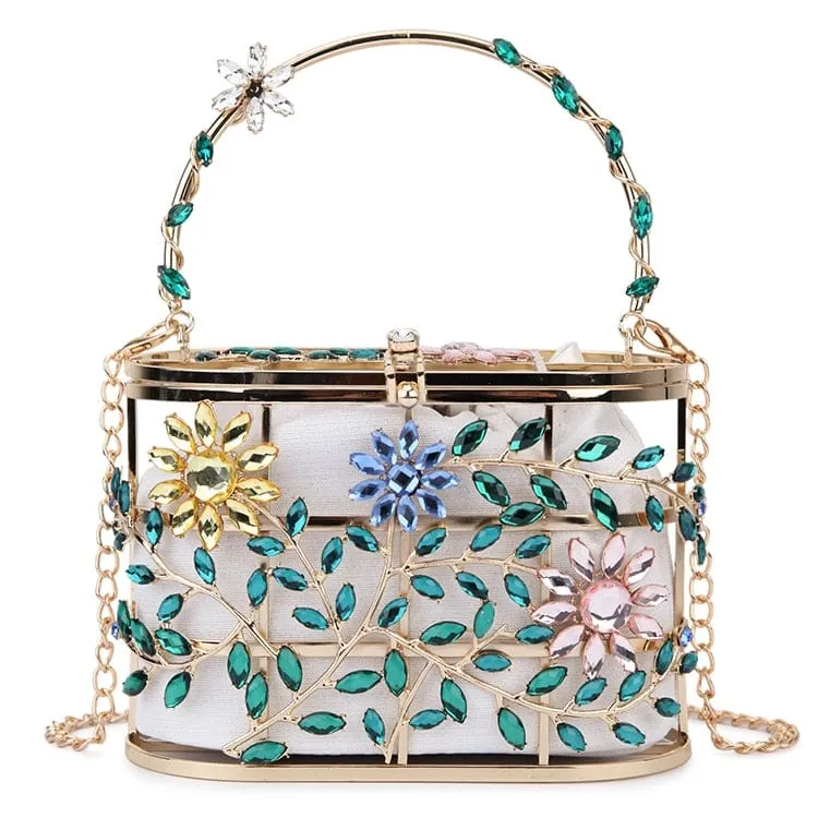 Floral Hollow Out Metallic Cage Clutch