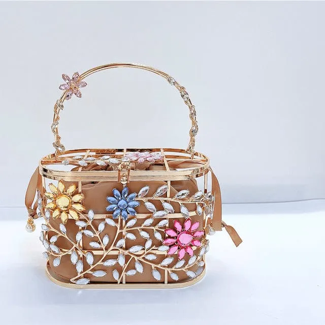 Floral Hollow Out Metallic Cage Clutch