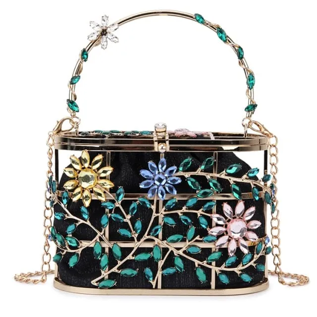 Floral Hollow Out Metallic Cage Clutch