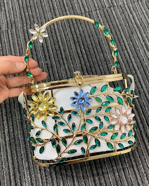 Floral Hollow Out Metallic Cage Clutch