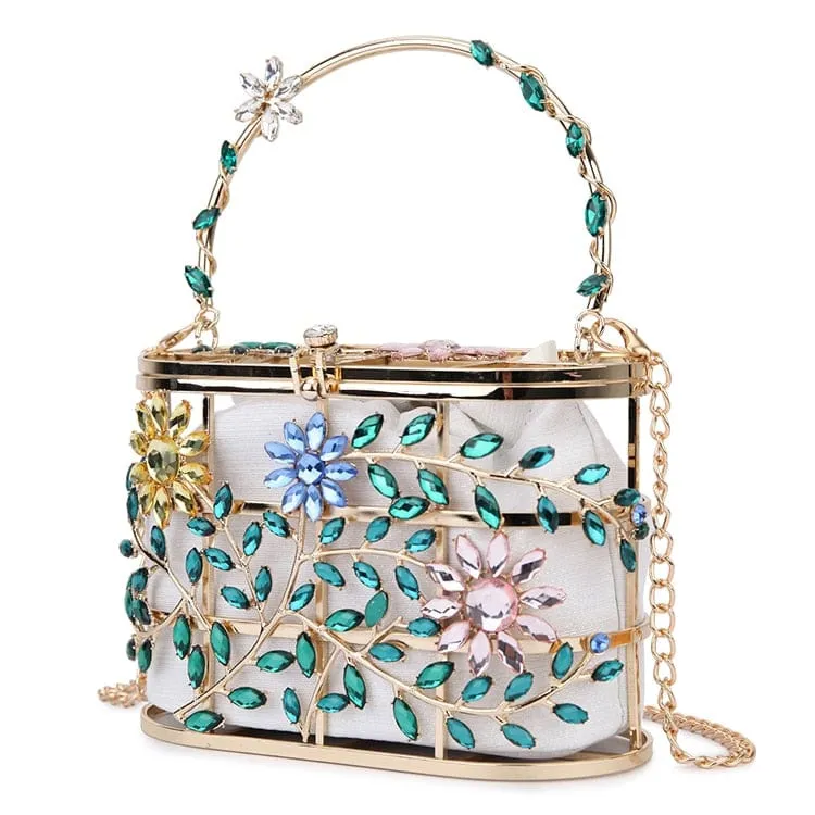 Floral Hollow Out Metallic Cage Clutch