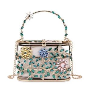 Floral Hollow Out Metallic Cage Clutch