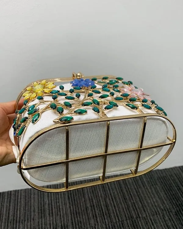 Floral Hollow Out Metallic Cage Clutch