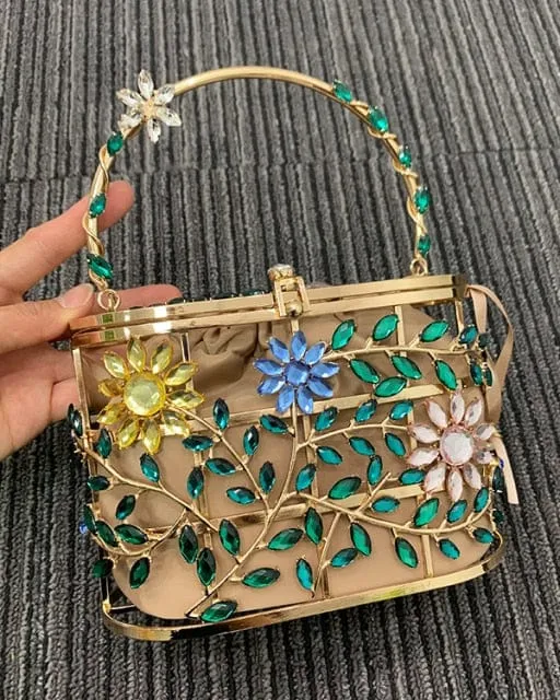 Floral Hollow Out Metallic Cage Clutch