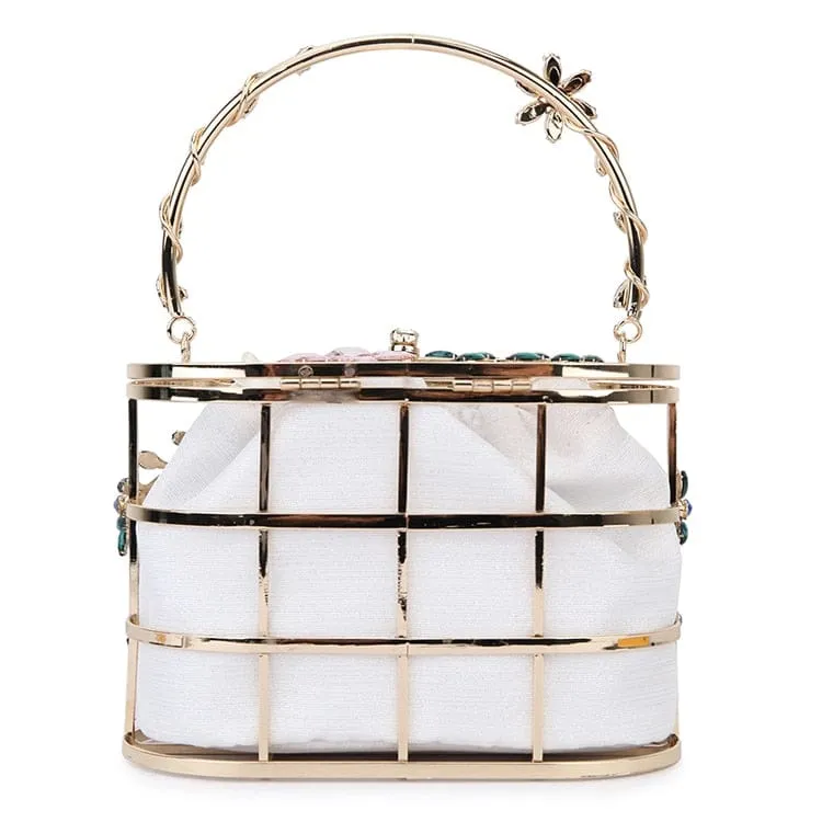 Floral Hollow Out Metallic Cage Clutch