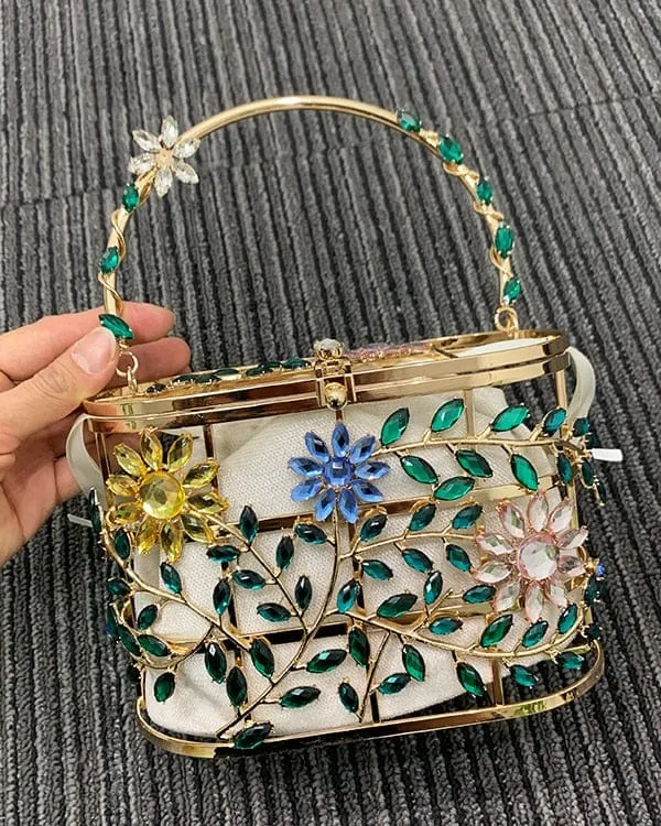 Floral Hollow Out Metallic Cage Clutch