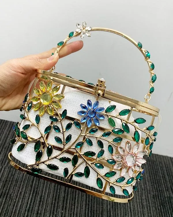 Floral Hollow Out Metallic Cage Clutch