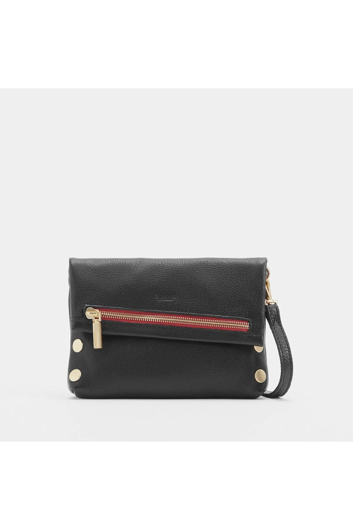 Hammitt VIP Small Clutch Crossbody Bag 1183 | Black Brushed Gold Red Zip