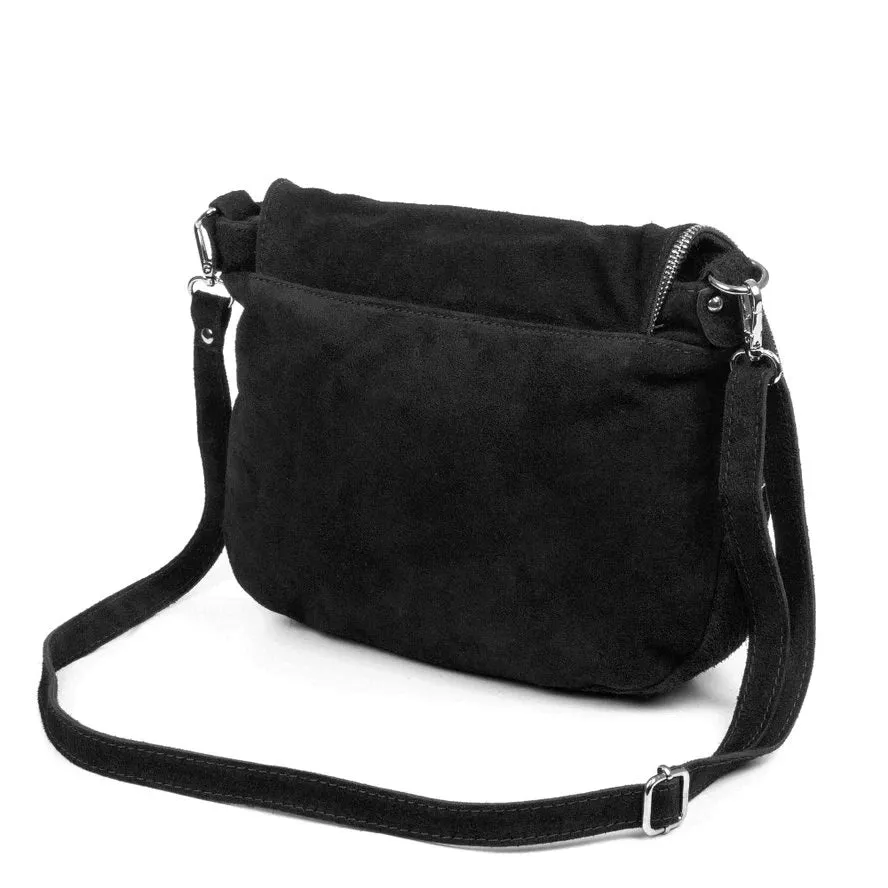 Italian Suede Leather Zippered Crossbody