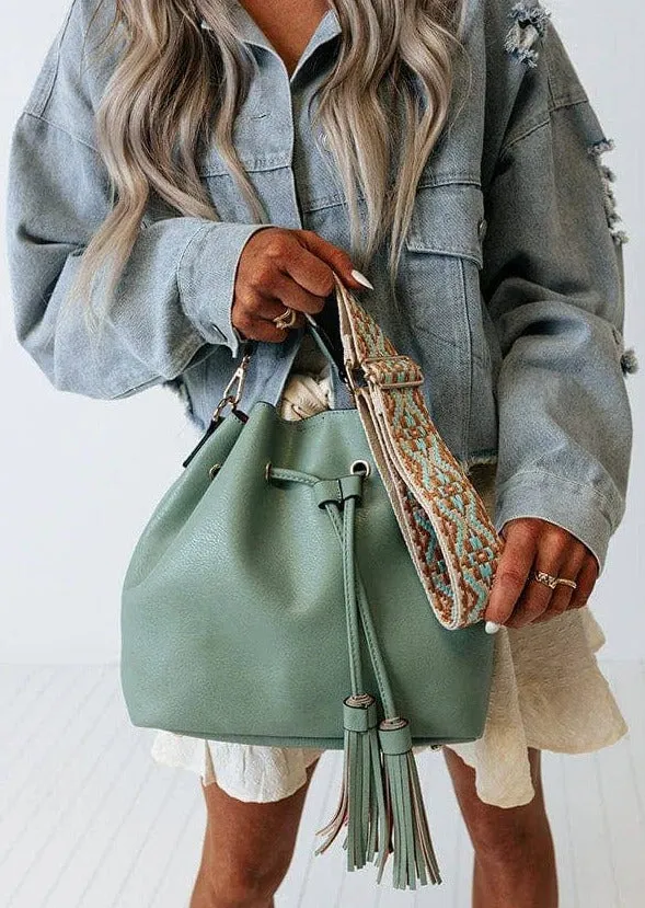 Kayla 2 in 1 Tassel Bucket Bag With Guitar Strap