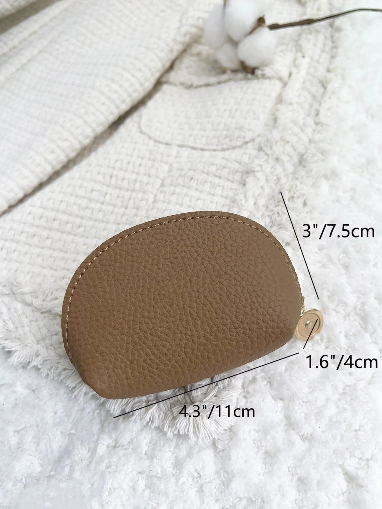 Khaki Litchi Coin Purse Change Pouch Coin Case Small Wallet Card Holder