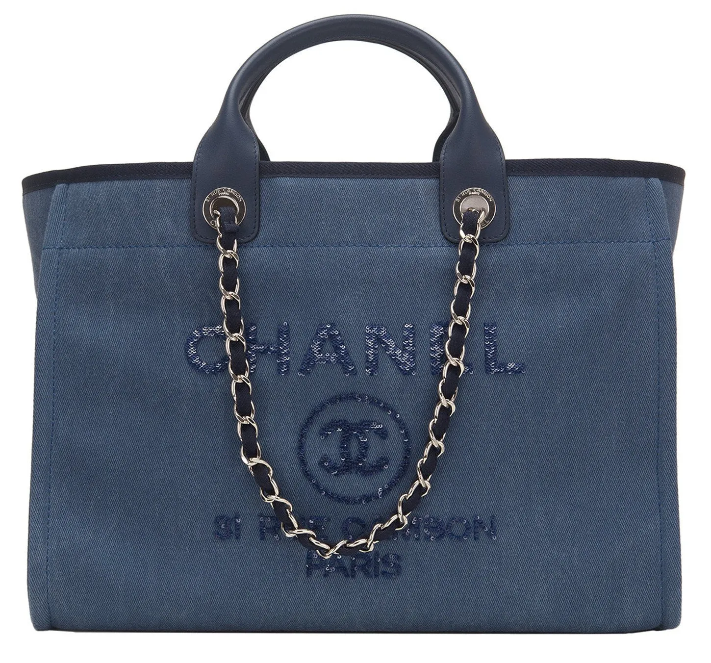 Large Canvas With Sequins Deauville Tote, Navy **Limited Stock**