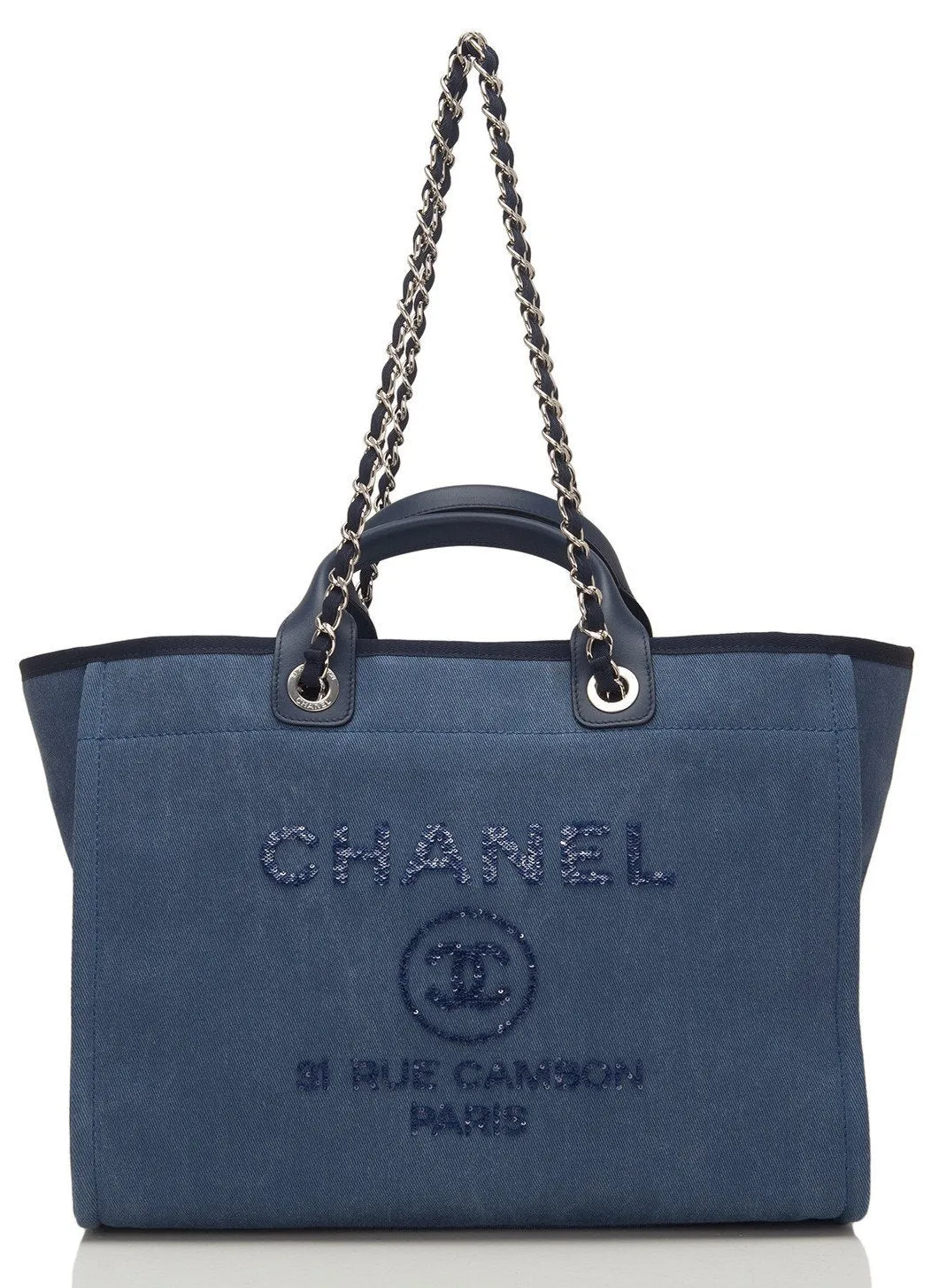 Large Canvas With Sequins Deauville Tote, Navy **Limited Stock**