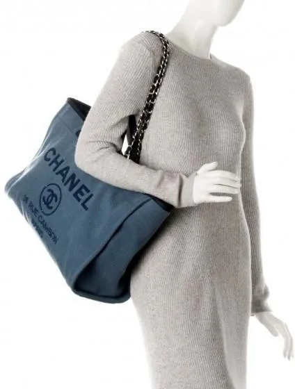 Large Canvas With Sequins Deauville Tote, Navy **Limited Stock**