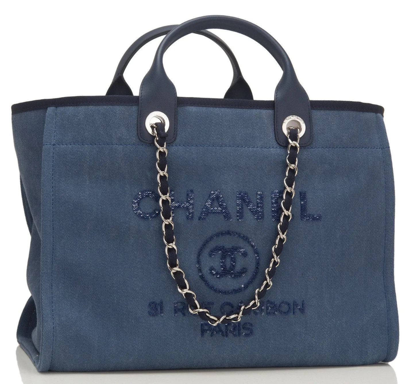 Large Canvas With Sequins Deauville Tote, Navy **Limited Stock**