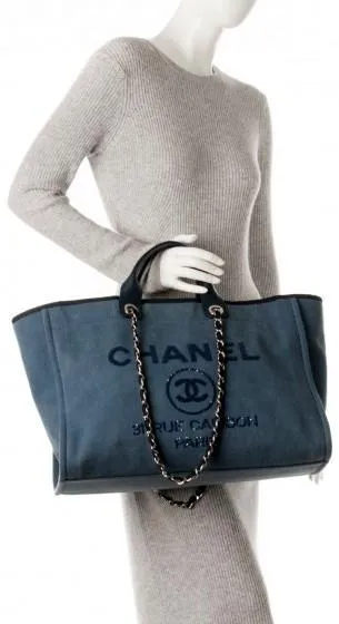 Large Canvas With Sequins Deauville Tote, Navy **Limited Stock**