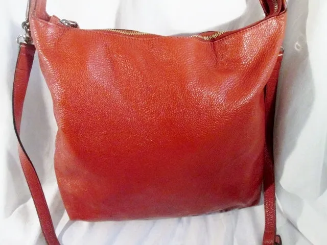 LEATHER Convertible Satchel Hobo Shoulder Bag Bucket Sling RUST BROWN Slouch Boho