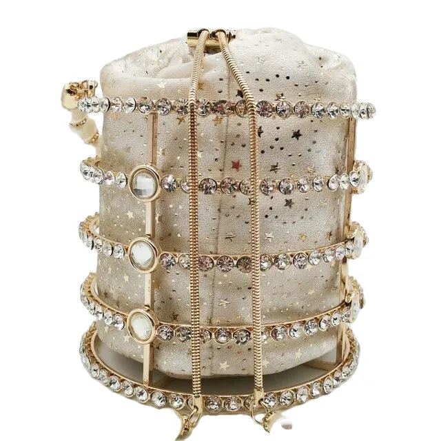 Luxury Ladies' Bucket Shape Hollow Out Evening Bag With Imitation Pearl Charm