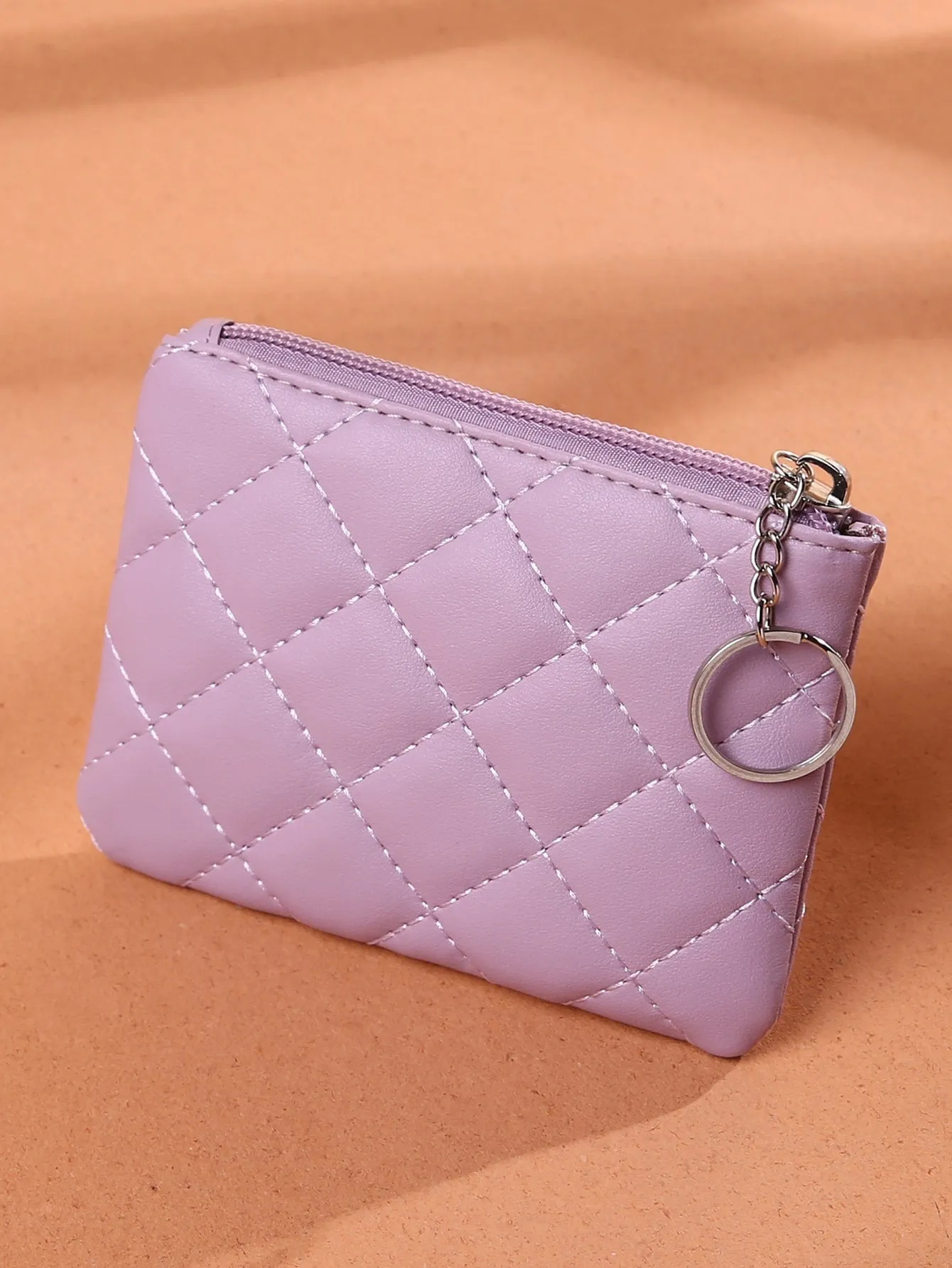 Maupe Purple Quilted Coin Purse Zipper Mini Bag Change Pouch Small Coin Case