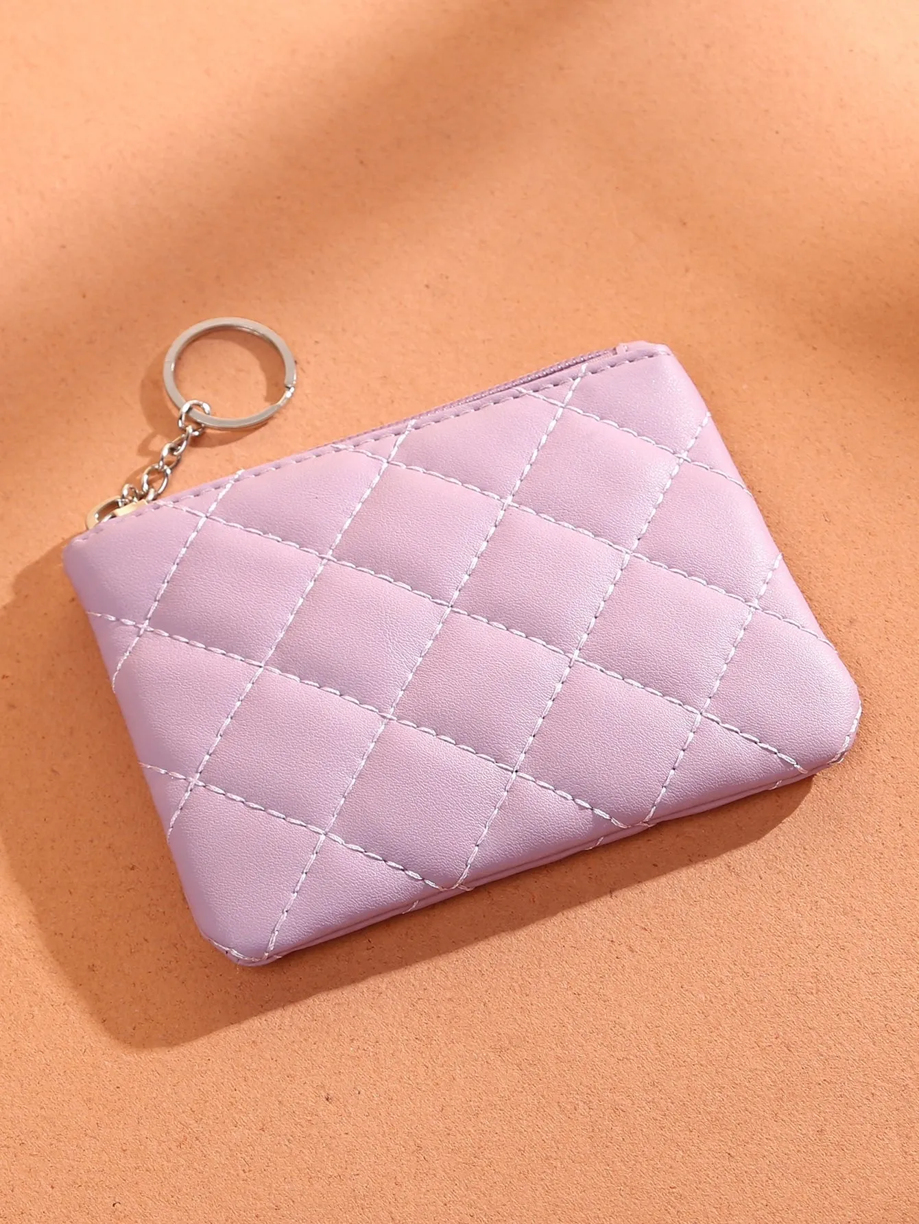 Maupe Purple Quilted Coin Purse Zipper Mini Bag Change Pouch Small Coin Case