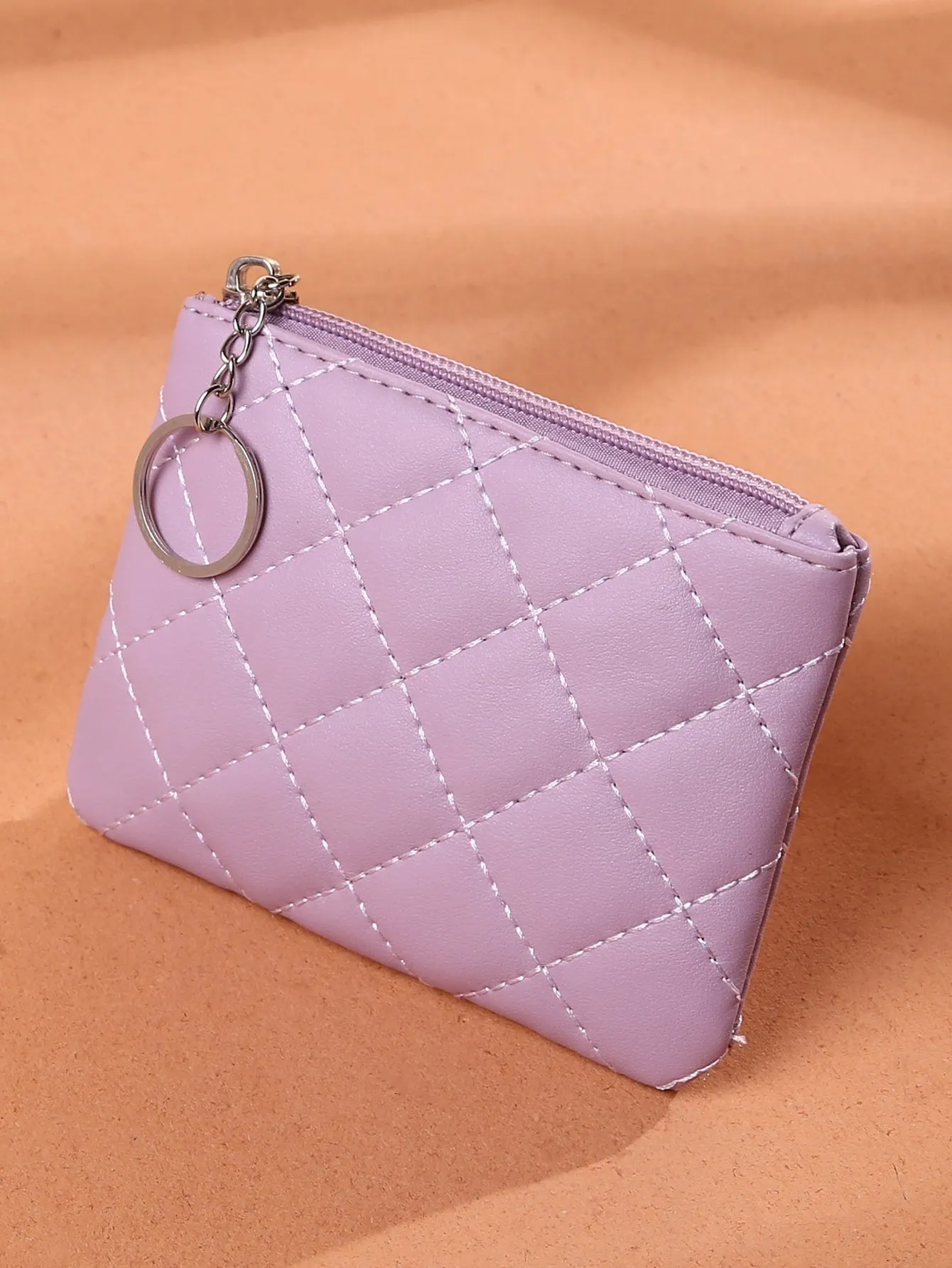 Maupe Purple Quilted Coin Purse Zipper Mini Bag Change Pouch Small Coin Case