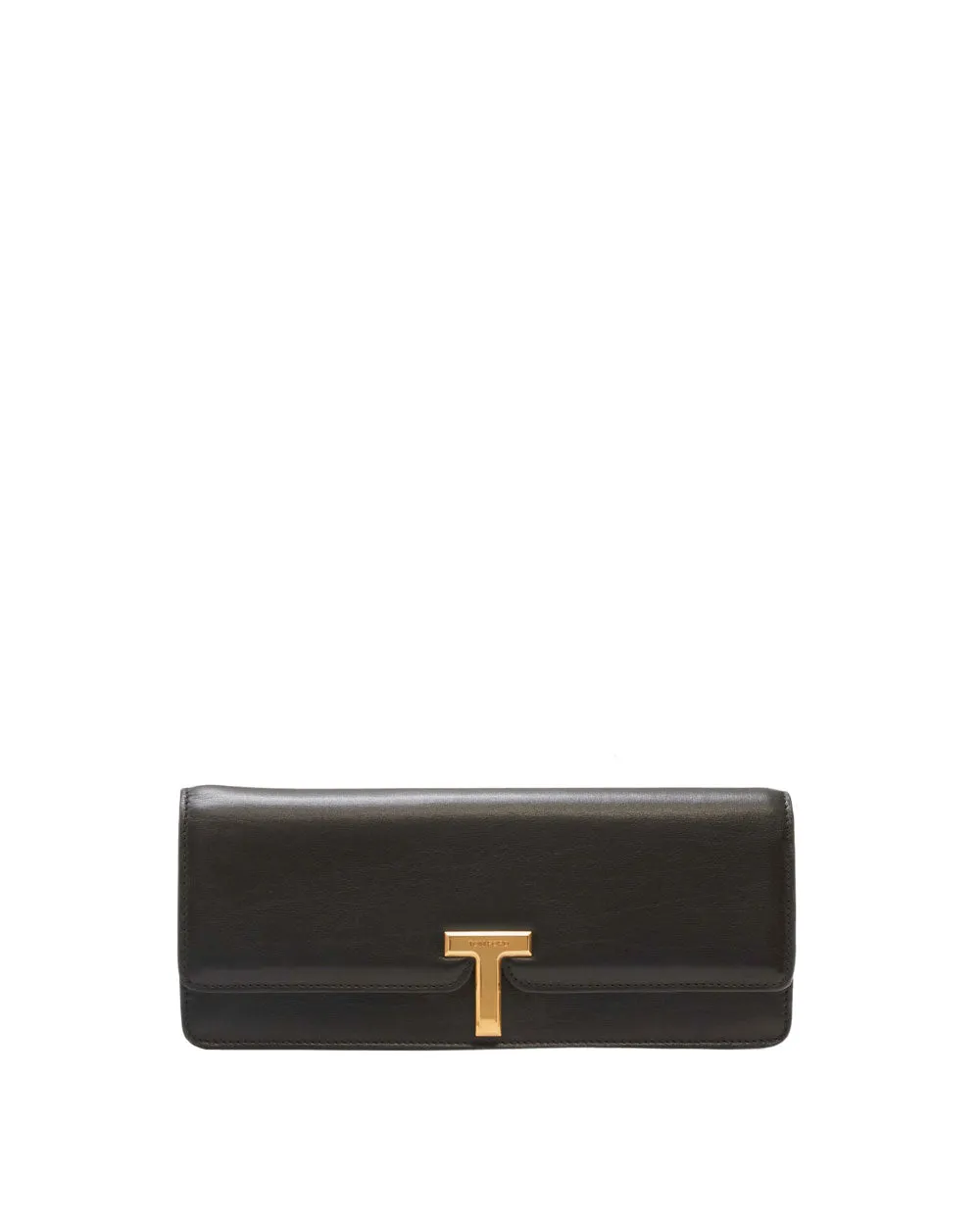 Mini Wallis Shiny Smooth Calfskin Leather Clutch in Black