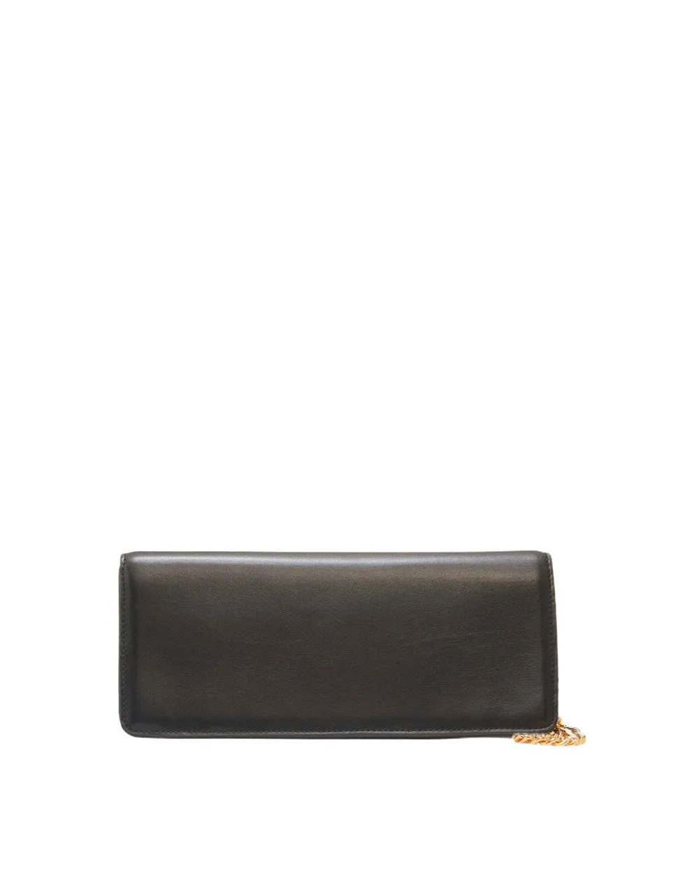 Mini Wallis Shiny Smooth Calfskin Leather Clutch in Black