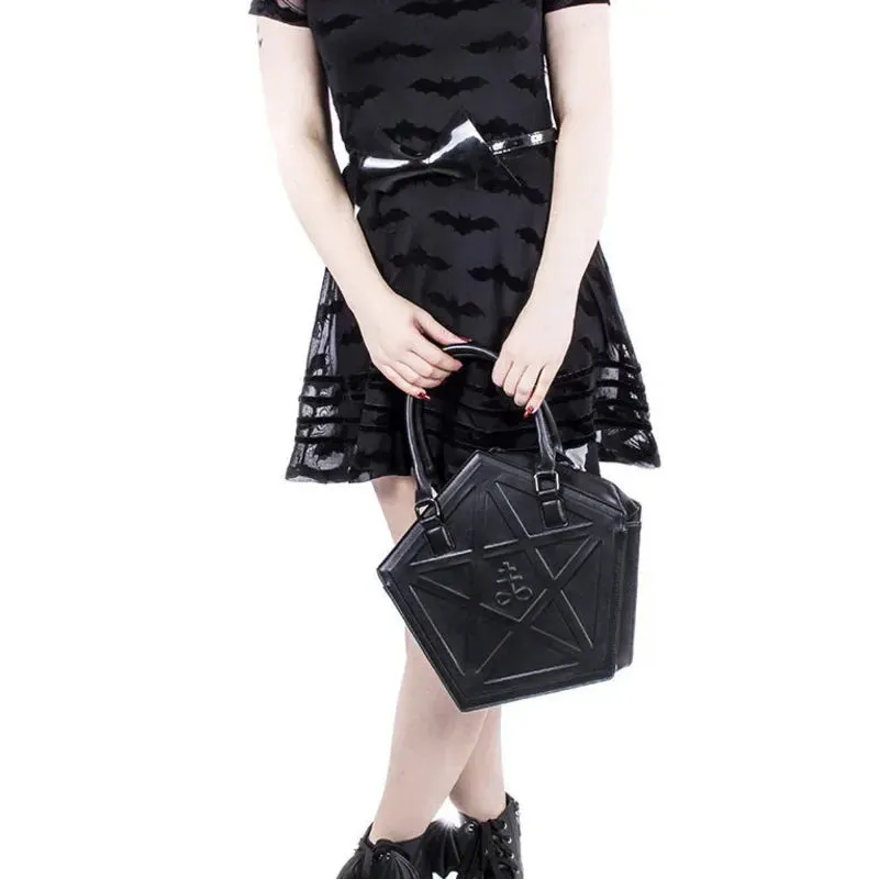 Pentagram Chain Star Punk Soft Gothic Darkness Black Women Leather Handbag