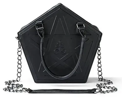 Pentagram Chain Star Punk Soft Gothic Darkness Black Women Leather Handbag