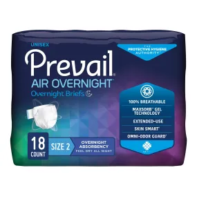 Prevail AIR Overnight Briefs, Heavy Absorbency, Unisex Adult, Disposable, Size 2, 45 to 62 Inch, Large, Orange, 18/Bag 4 Bags/Case