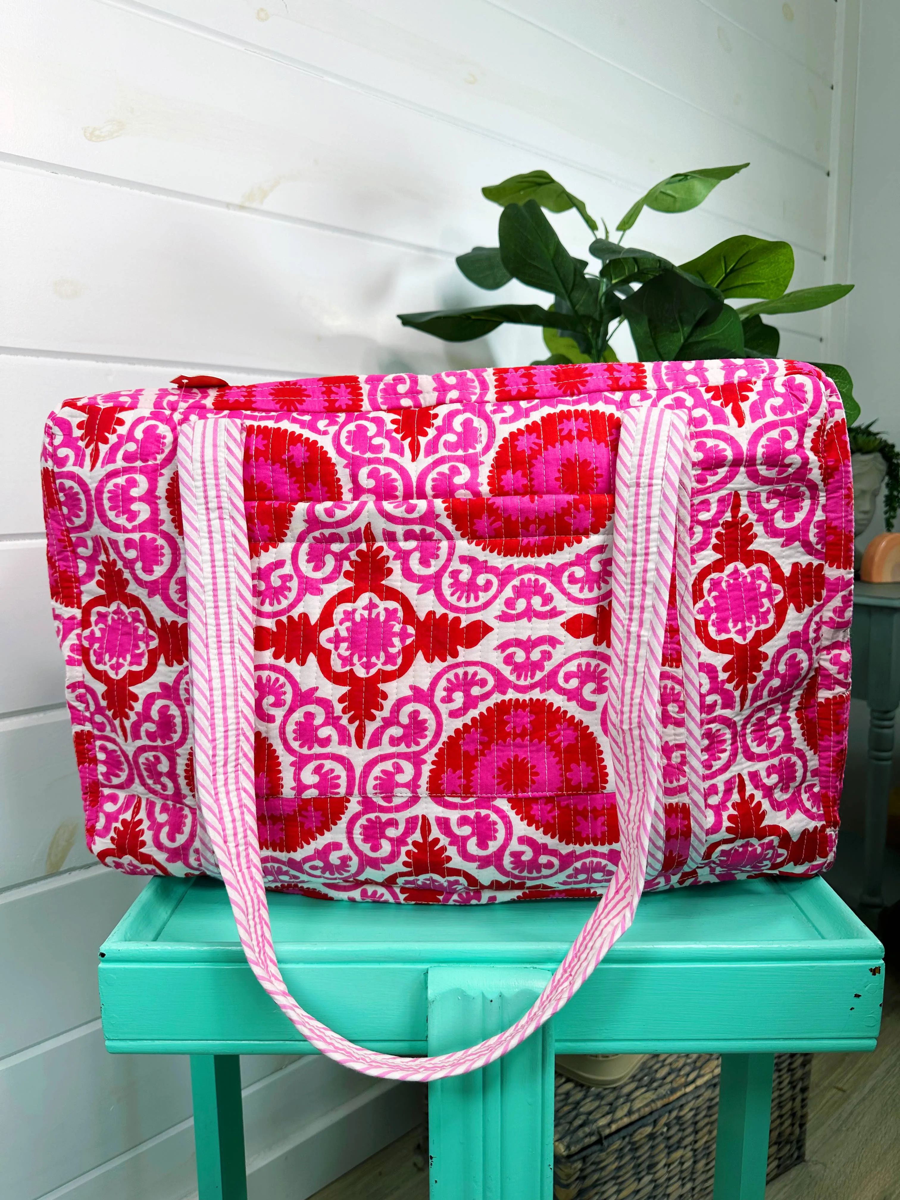 Quilted Duffle Bag | Weekender Travel Bags | Red Pink