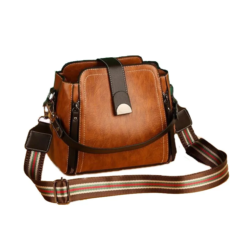 Retro Fashion Ladies' Leather Stitching Shoulder Bags